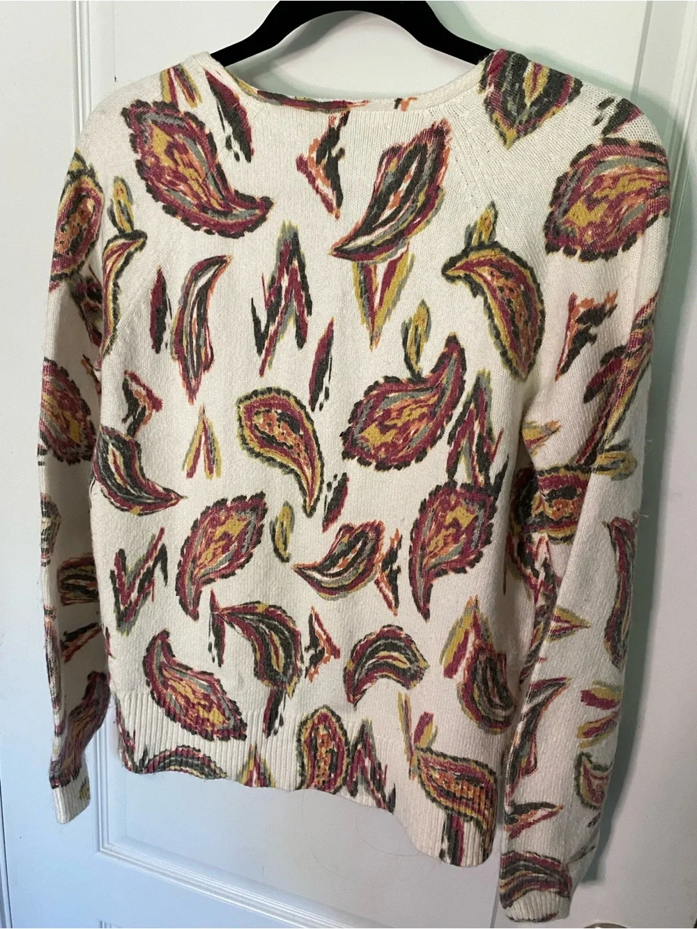 LOFT Cream V-Neck Sweater with Pink, Yellow and Green Paisley